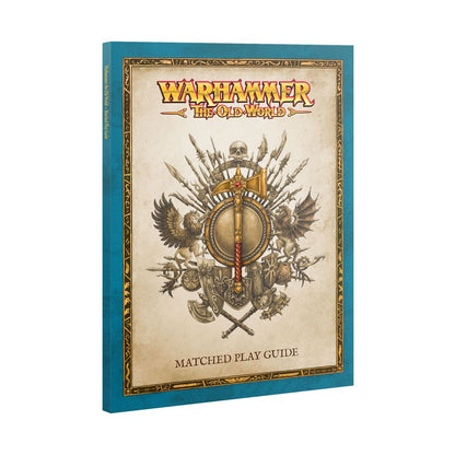 Warhammer The Old World - Matched Play Guide book. Cover features a heraldic crest with an axe, shield, and winged beasts