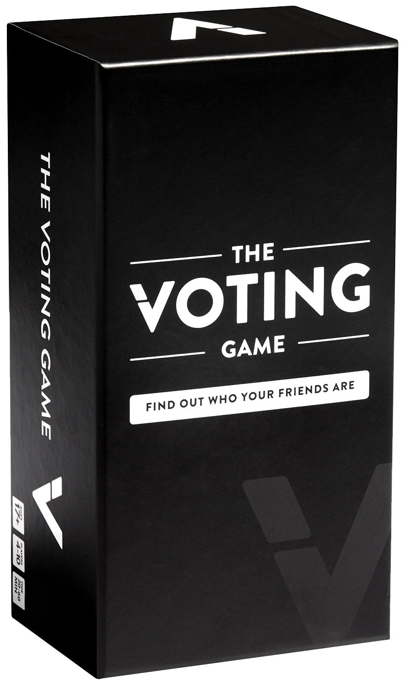 The Voting Game adult party game in black box packaging