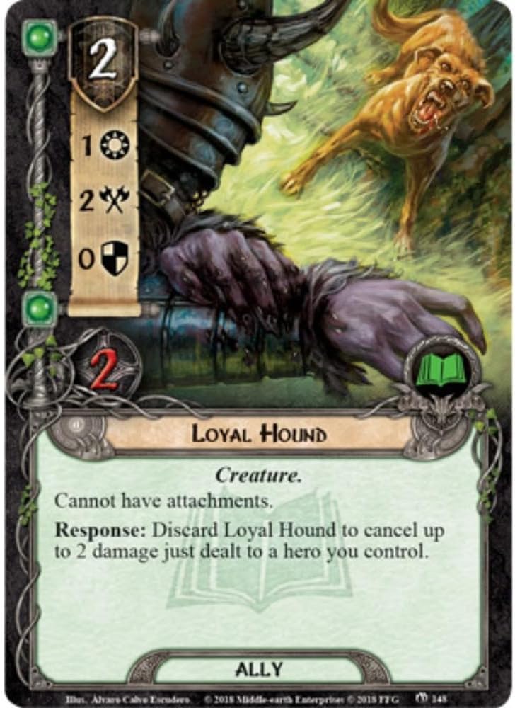 A loyal brown hound snarls with bared teeth, lunging protectively towards a large armored hand