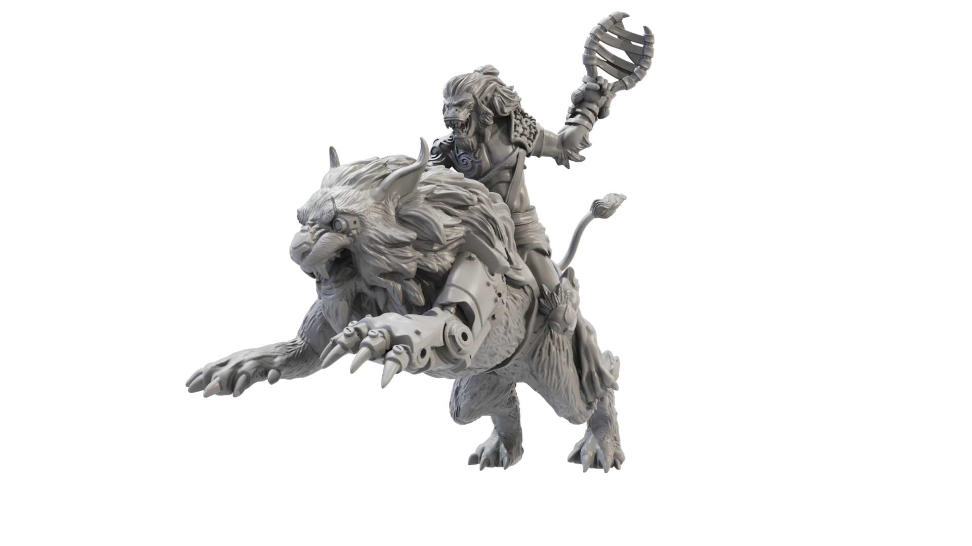 3D render of Tigrax, a muscular feline alien warrior in combat stance