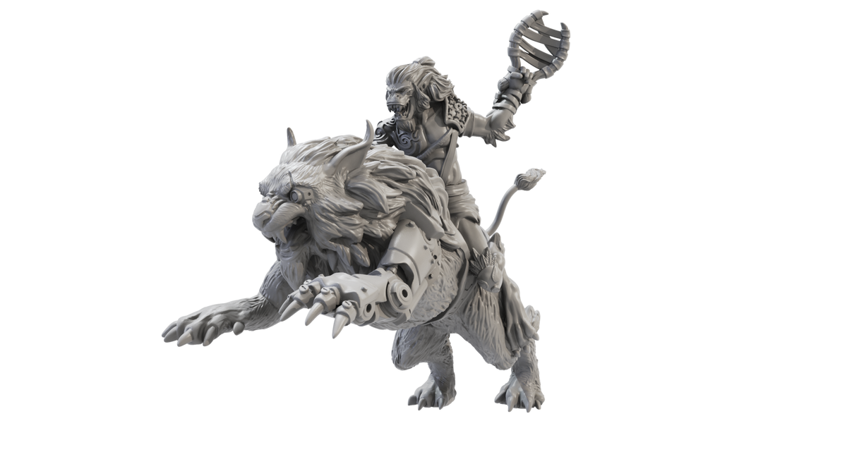 3D render of Tigrax, a muscular feline alien warrior in combat stance