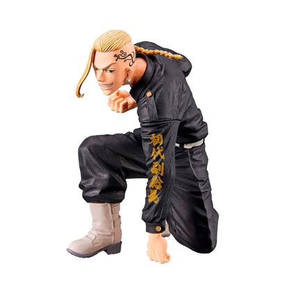 Draken figure from Tokyo Revengers, kneeling in black uniform with temple tattoo and clenched fists