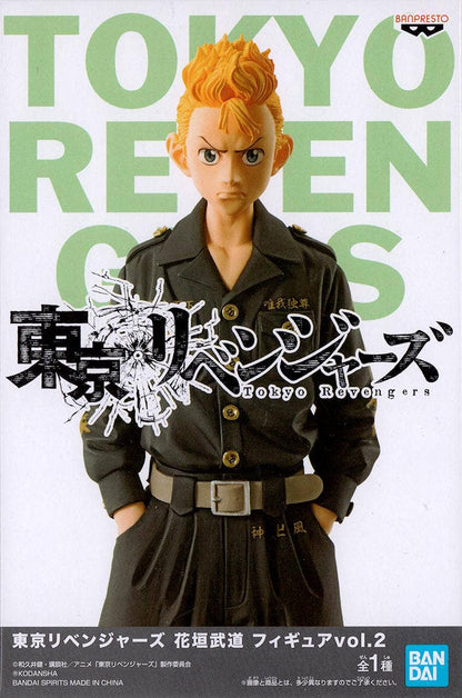 Tokyo Revengers figure of a frowning man with spiky orange hair in a black uniform, hands in pockets
