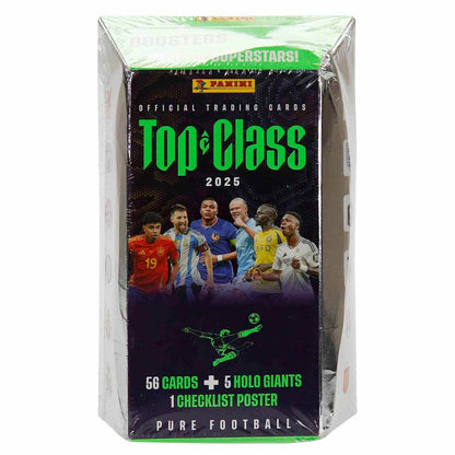 Sealed Panini Top-Class 2025 soccer trading card box, featuring images of Messi, Mbapp and other players