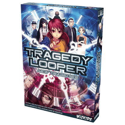 Tragedy Looper board game box with anime characters; a red-haired boy points forward in a time-looping mystery
