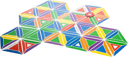 Colorful hexagonal board game tiles arranged in a pattern and a red lock token rests on a tile marked "ANY COLOUR"
