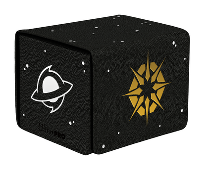 Black deck box with white planet and gold starburst logos on a textured black surface