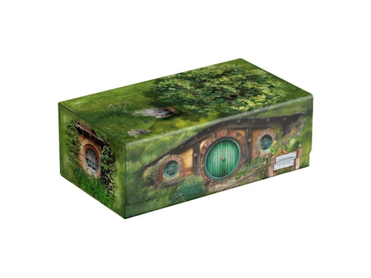 Storage box featuring Hobbit hole artwork, showing Bag End's round green door and grassy hillside
