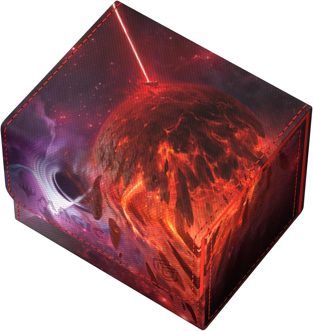 Deck box featuring a sci-fi scene: a fiery red planet emitting a laser beam, a black hole, and a &#39;Magic&#39; logo