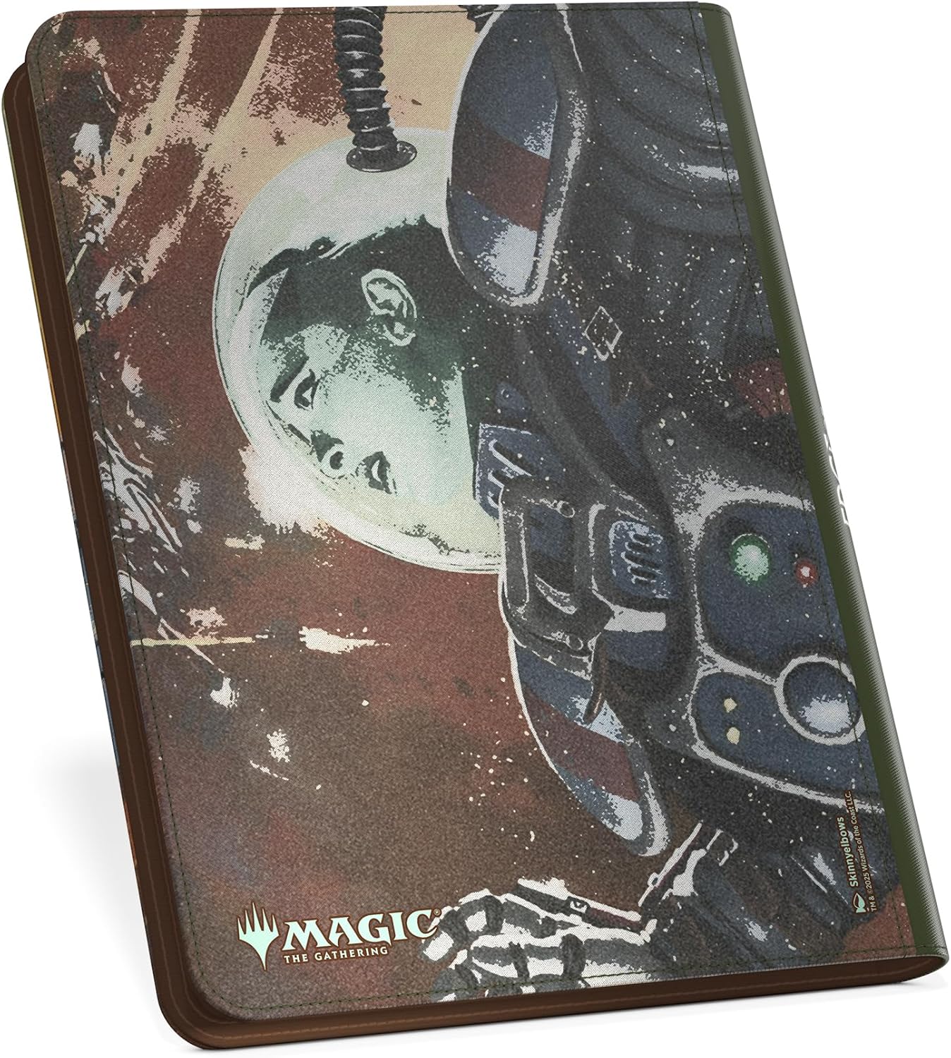 Magic: The Gathering deck box with retro art of an astronaut in a dark suit looking up, against a reddish, starry cosmic background