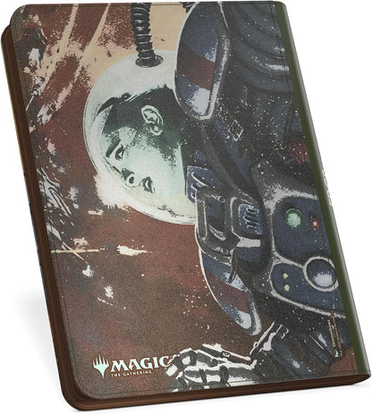 Magic: The Gathering deck box with retro art of an astronaut in a dark suit looking up, against a reddish, starry cosmic background