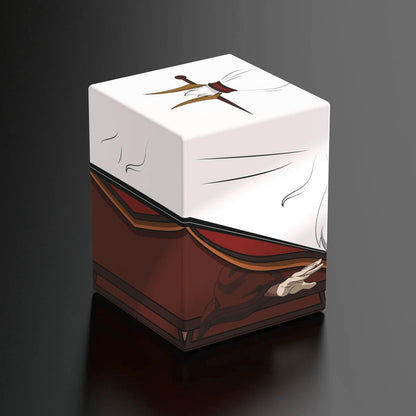 Cube-shaped storage box featuring fantasy art of a hilt, robes, and a reaching hand