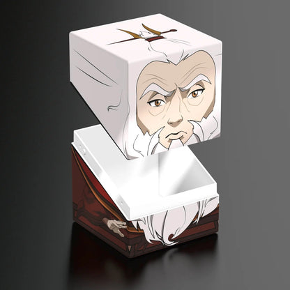 Cube storage box featuring an animated old man with a white beard; the lid is partially lifted