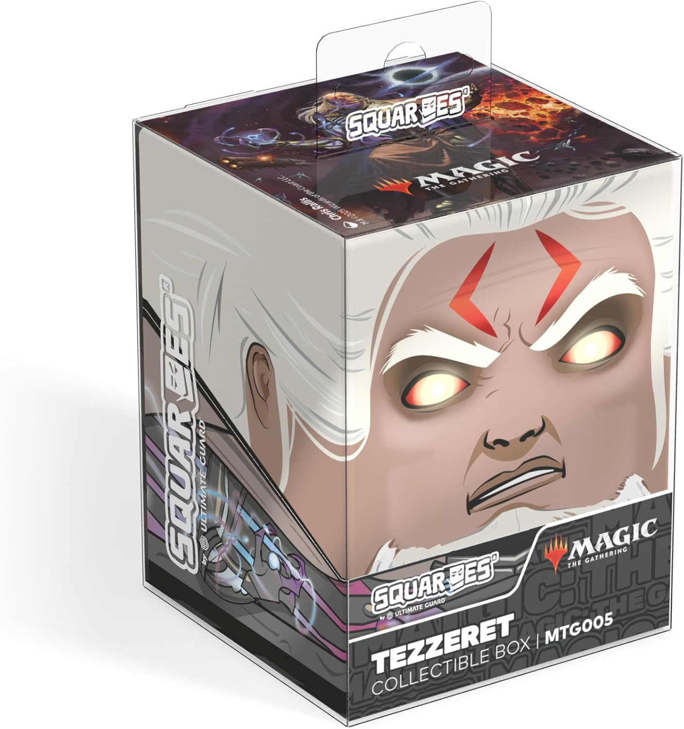 Magic: The Gathering Tezzeret Collectible Box by Ultimate Guard. Tezzeret's face with glowing eyes and red forehead marks
