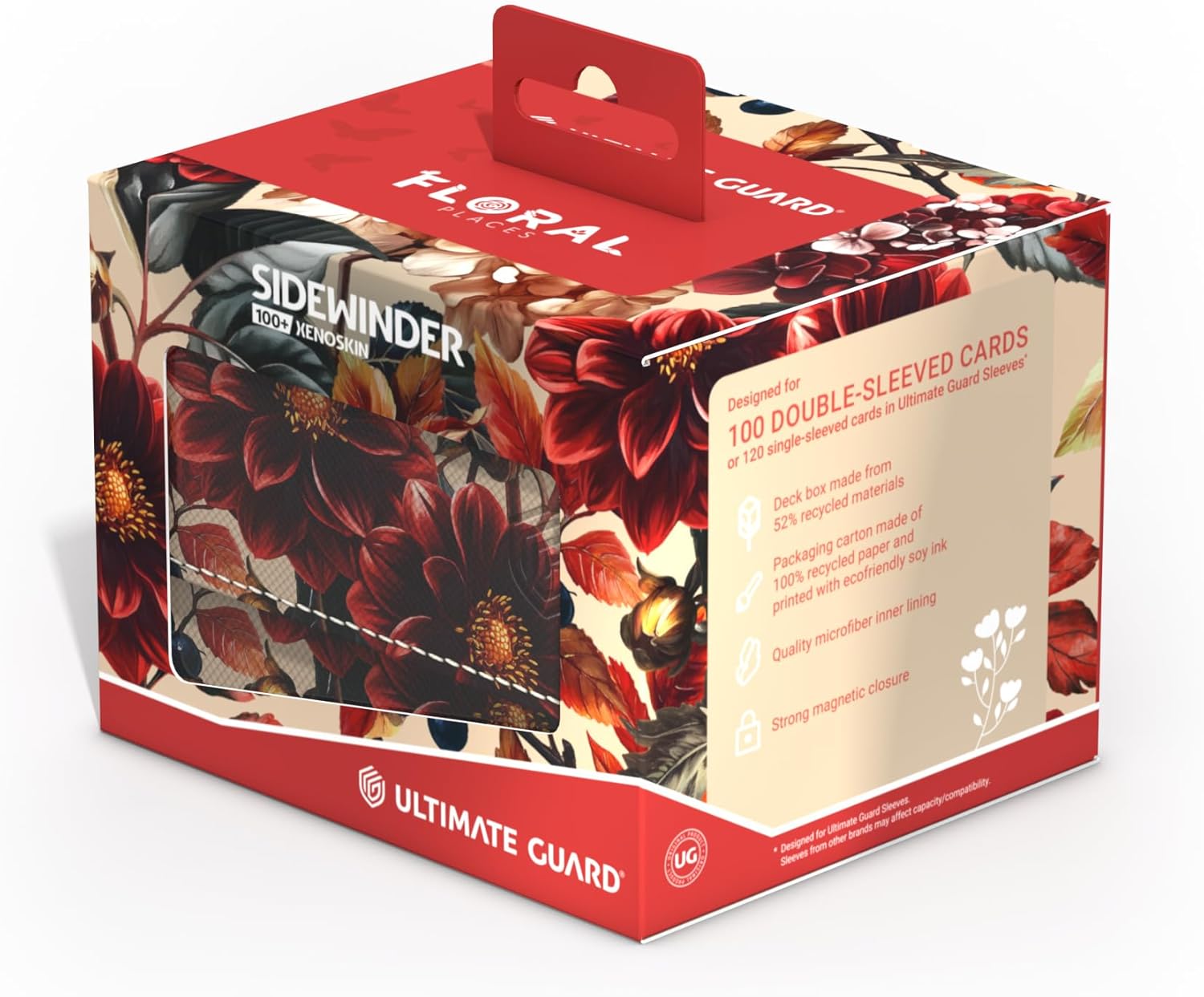 Ultimate Guard Sidewinder deck box with a dark red dahlia floral design, for 100 double-sleeved cards