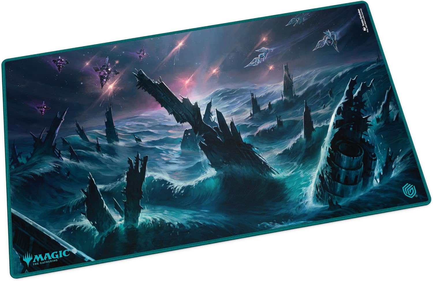 Playmat: Magic: The Gathering art depicts a stormy ocean with huge waves, sunken ruins, and flying ships battling under a dark, star-lit sky