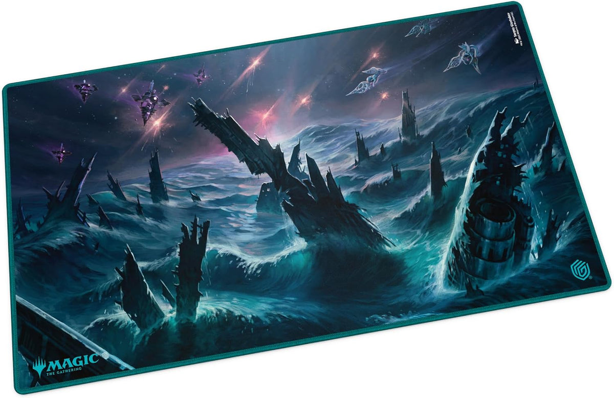 Playmat: Magic: The Gathering art depicts a stormy ocean with huge waves, sunken ruins, and flying ships battling under a dark, star-lit sky