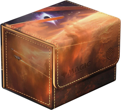 A brown Magic: The Gathering deck box featuring cosmic art with a black hole, streaks of light, and a distant spaceship