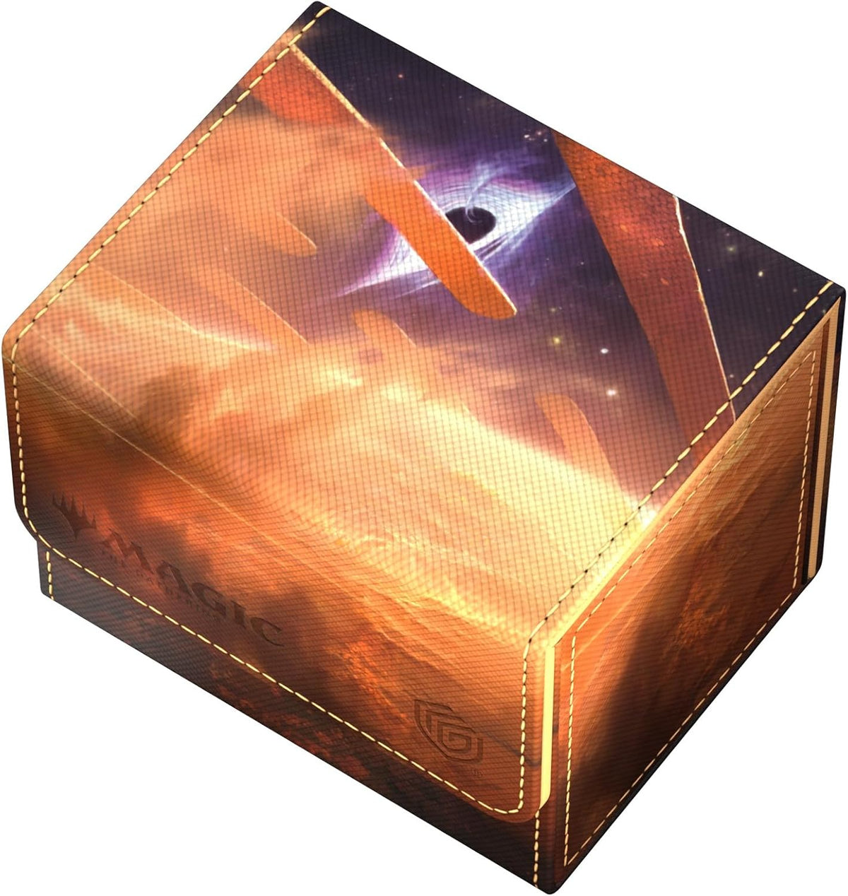 A Magic: The Gathering card deck box featuring vibrant cosmic art with a black hole and orange flares