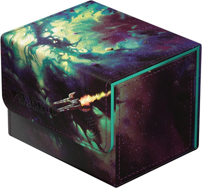 Magic: The Gathering deck box depicting a spaceship flying through a vibrant teal and purple nebula