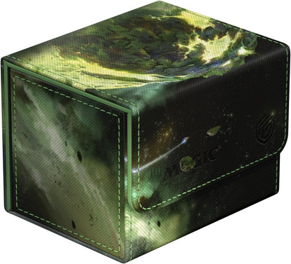 Magic: The Gathering deck box, green & black with a cosmic nebula design & stars