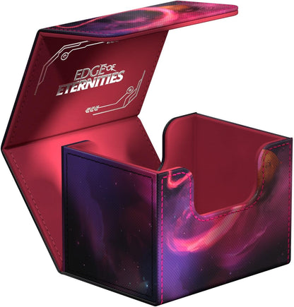 Open deck box with a vibrant pink and purple galaxy exterior and bright pink interior. "Edge of Eternities" printed on lid