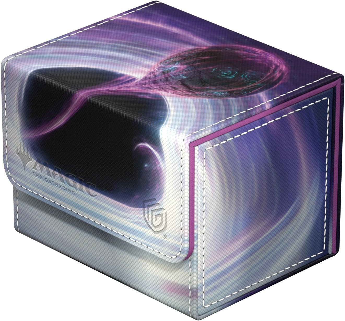 MTG deck box with purple cosmic vortex art, featuring a black hole and a patterned blue orb