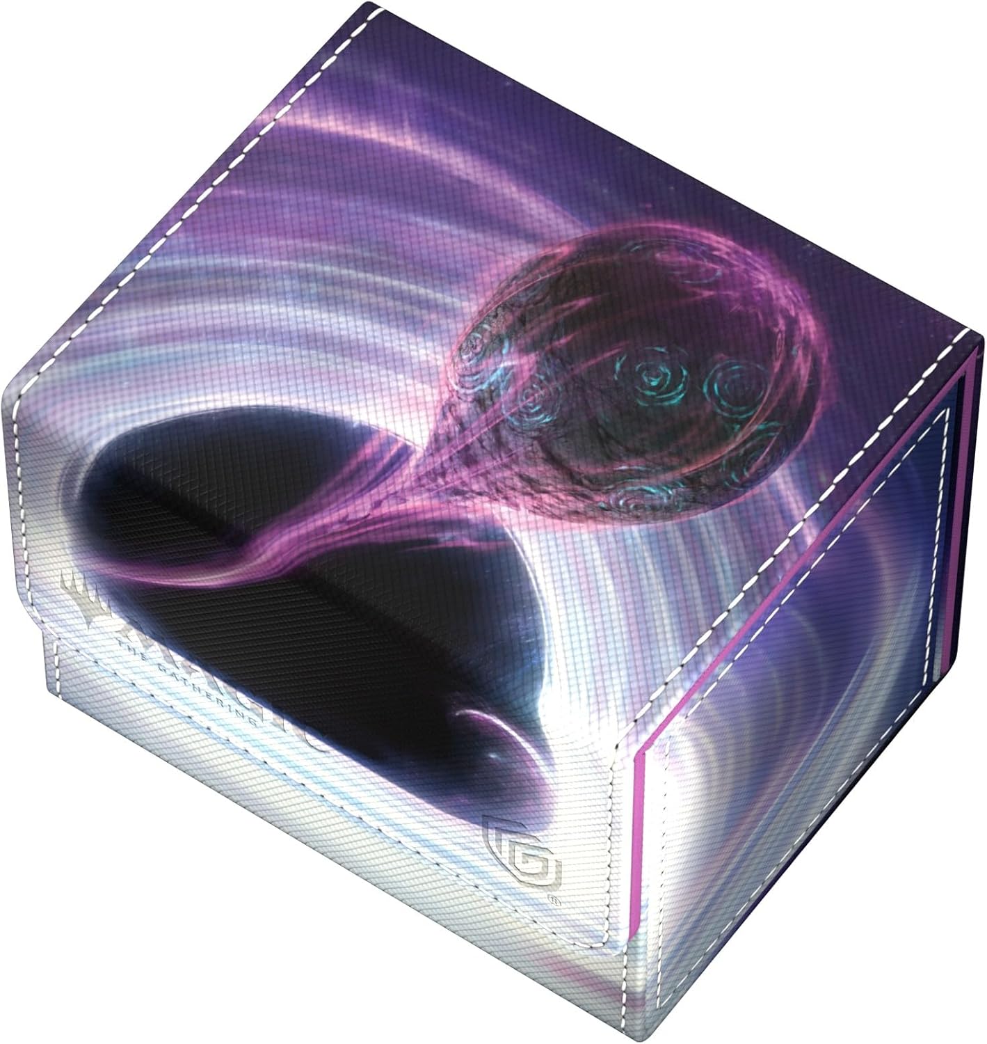 MTG deck box with a purple cosmic design showing a dark vortex connected to a swirling, ornate sphere