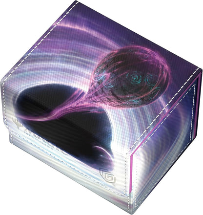 MTG deck box with a purple cosmic design showing a dark vortex connected to a swirling, ornate sphere