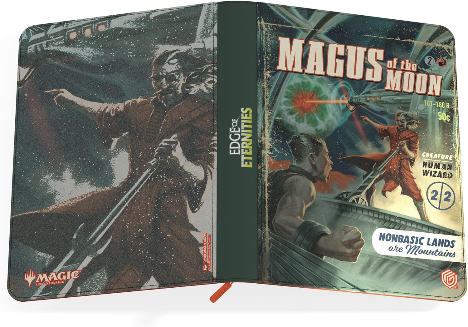 Magic: The Gathering binder featuring vintage comic art of Magus of the Moon, a wizard casting a laser spell