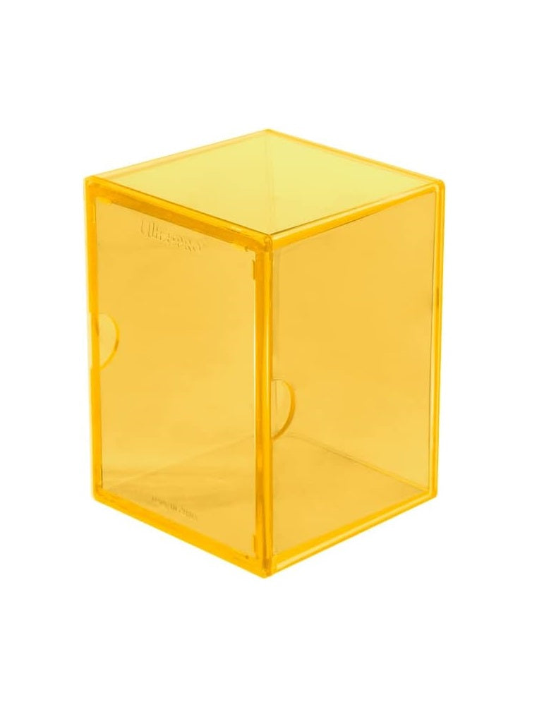 Translucent yellow plastic deck box for trading cards