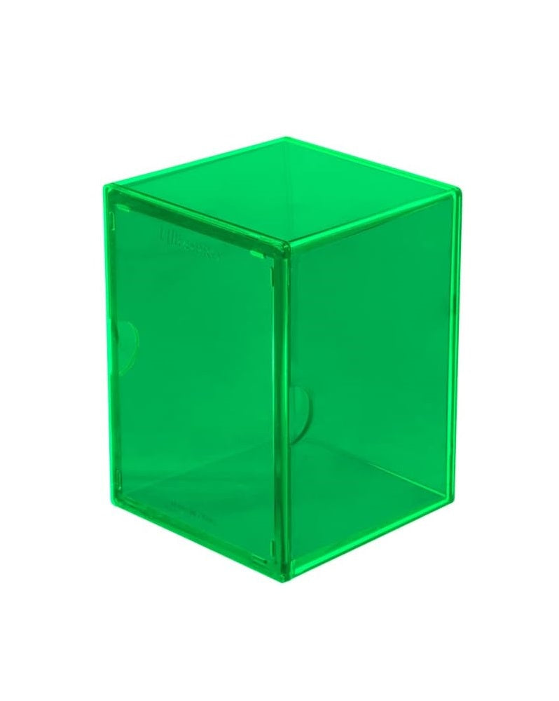 Translucent bright green plastic deck box on a white background