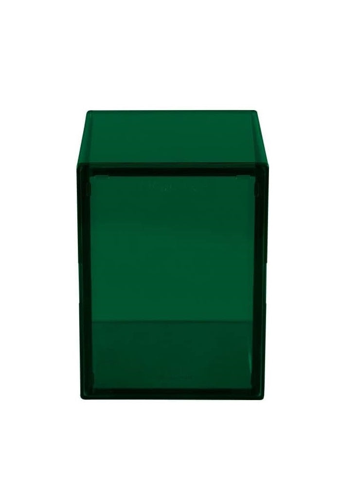 A square, dark green translucent plastic storage box, centered on a white background