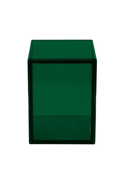 A square, dark green translucent plastic storage box, centered on a white background