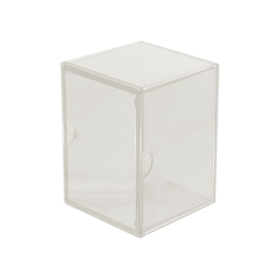 Clear plastic protective card storage box isolated on a white background