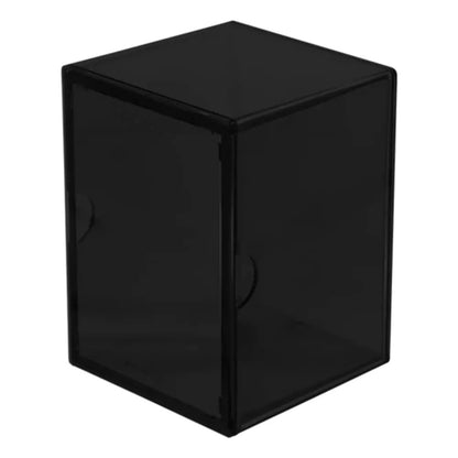 Black translucent rectangular plastic storage box, isolated on white