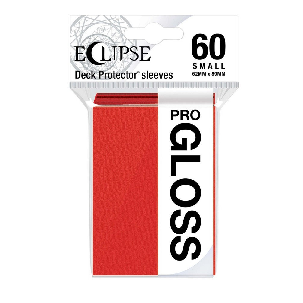 A package of 60 small, red Eclipse PRO GLOSS Deck Protector card sleeves