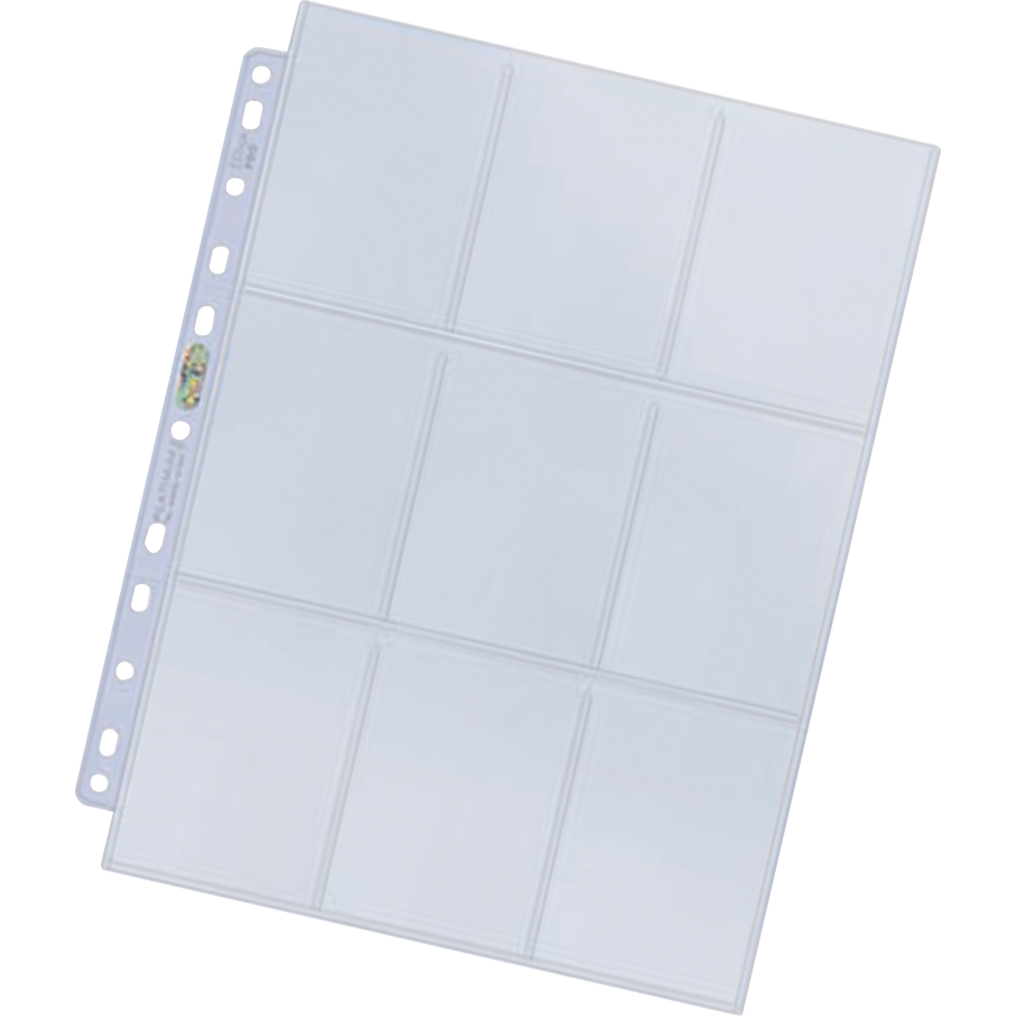 Clear plastic 9-pocket trading card page protector sleeve for binders