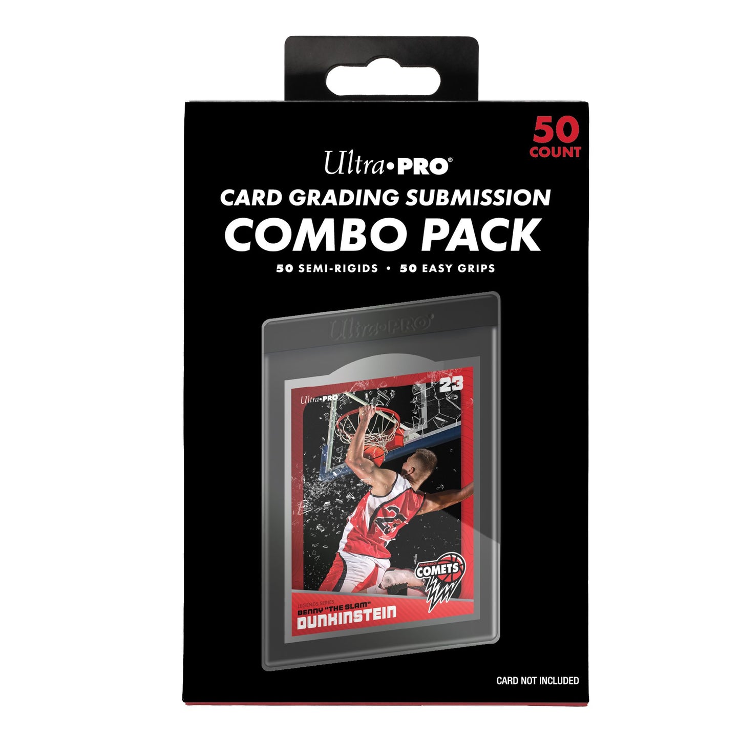 Ultra Pro Card Grading Submission Combo Pack box (50 semi-rigids, 50 easy grips), with sample basketball card