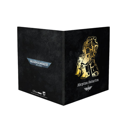 Black Warhammer 40,000 card folder featuring a golden Adeptus Astartes with bolter