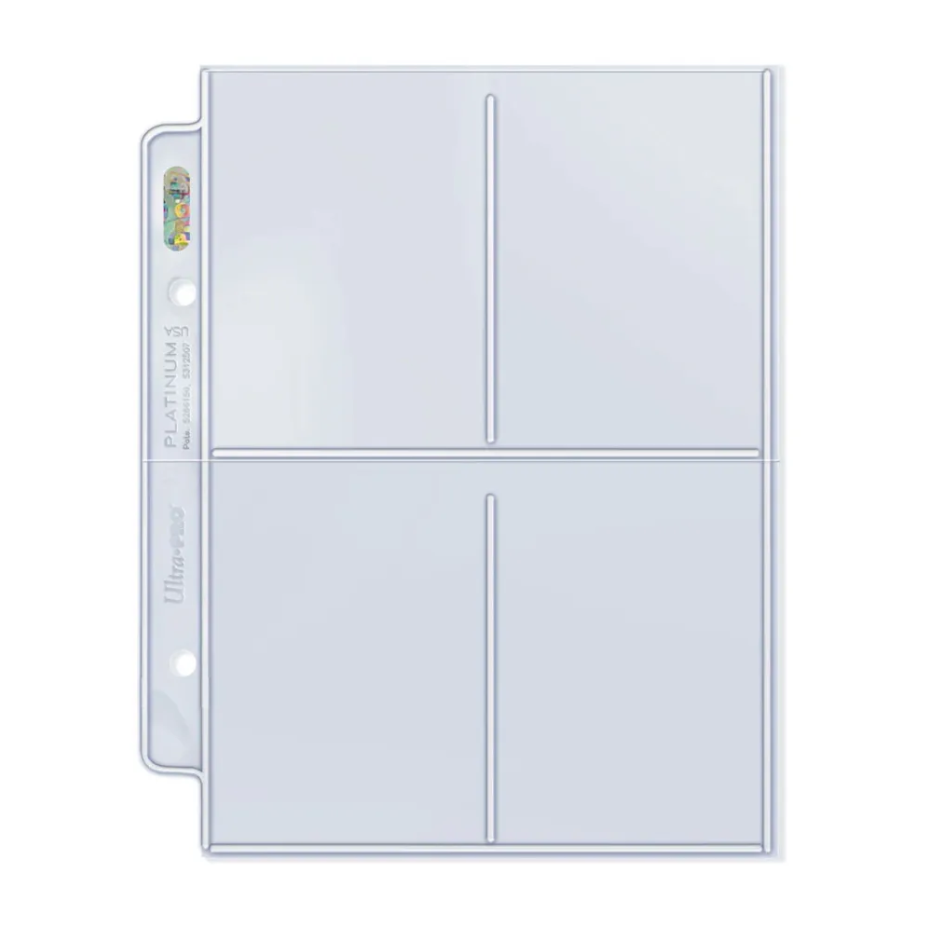Clear Ultra Pro Platinum 4-pocket card protector page with binder holes