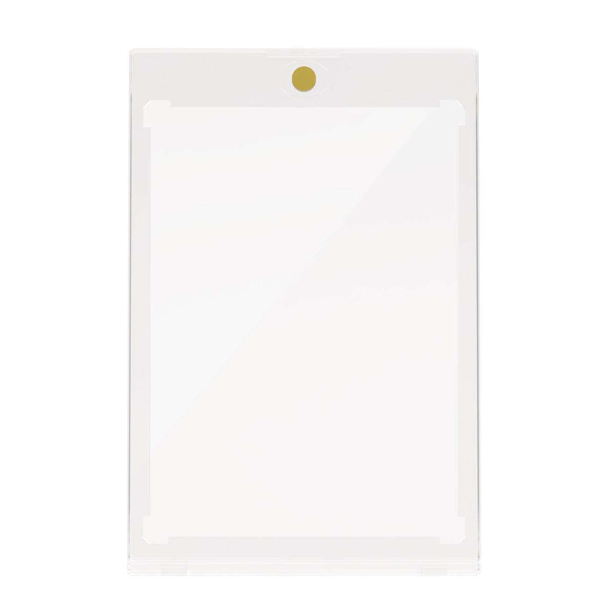 Clear rectangular Ultra Pro magnetic card holder with a gold dot at the top center