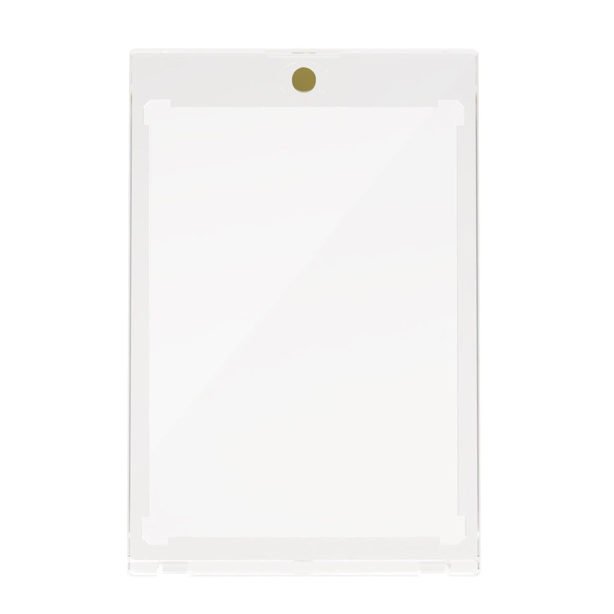 Empty clear rectangular Ultra Pro card holder for sleeved cards, with a gold magnetic closure