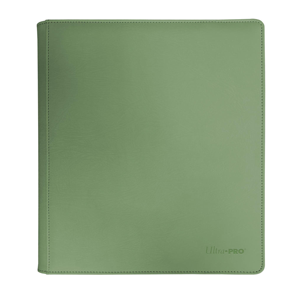Sage green Ultra-PRO collector's binder with stitched edges and a textured finish