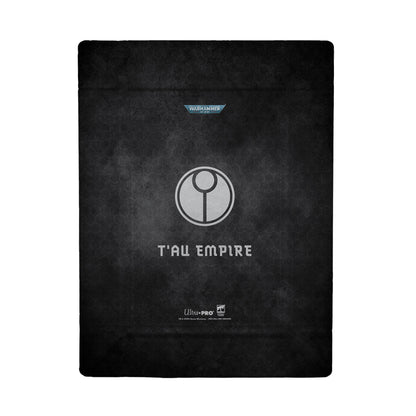 Black Warhammer 40,000 T'au Empire card sleeve featuring the white T'au symbol and text on a dark hexagonal pattern