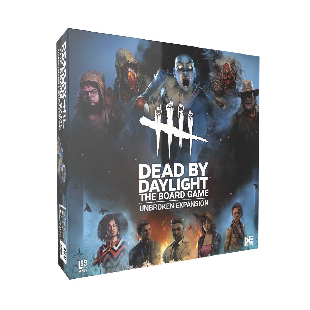 Box for Dead by Daylight: Board Game - Unbroken Expansion, depicting killers and survivors