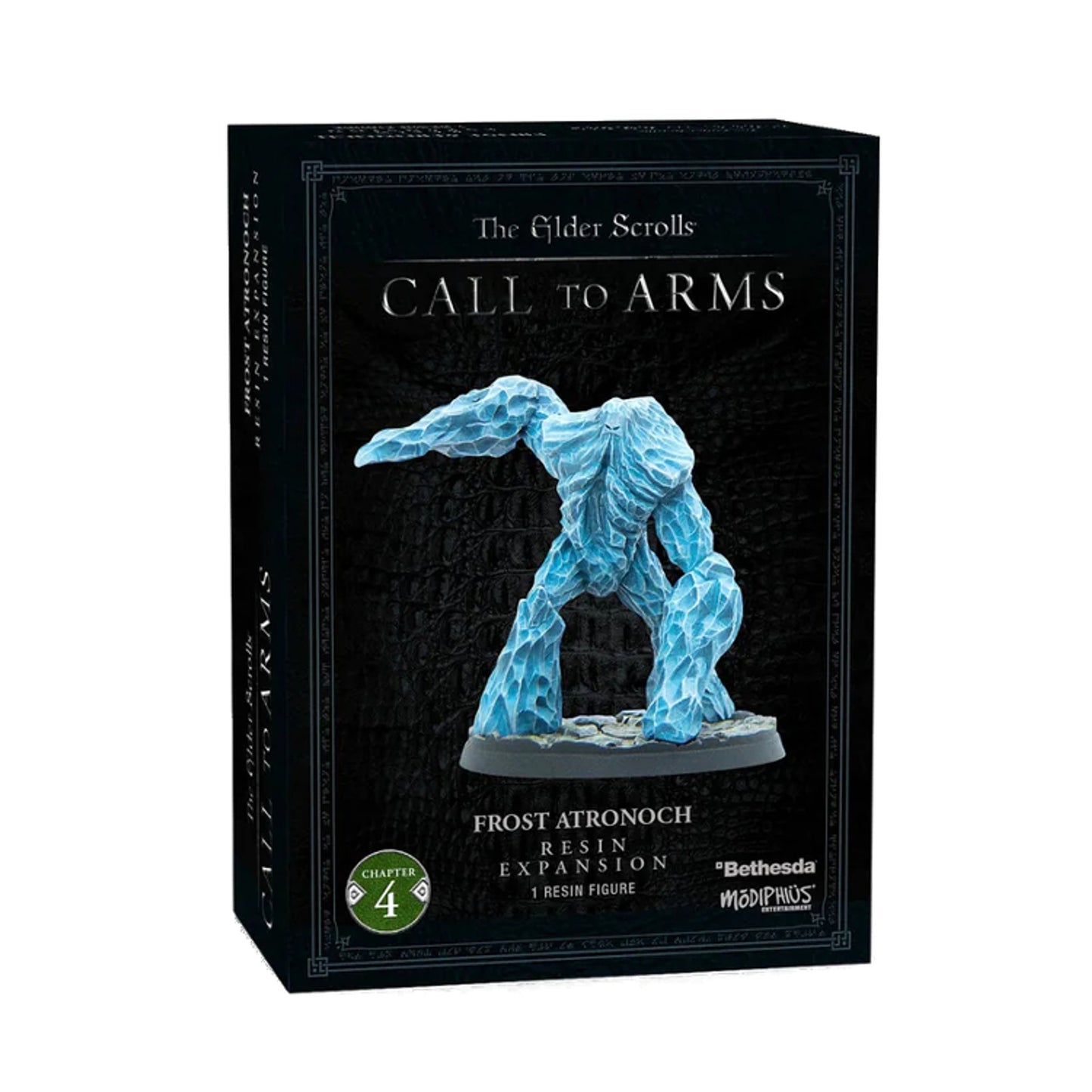 Black Elder Scrolls: Call to Arms box with a blue ice Frost Atronach resin figure.