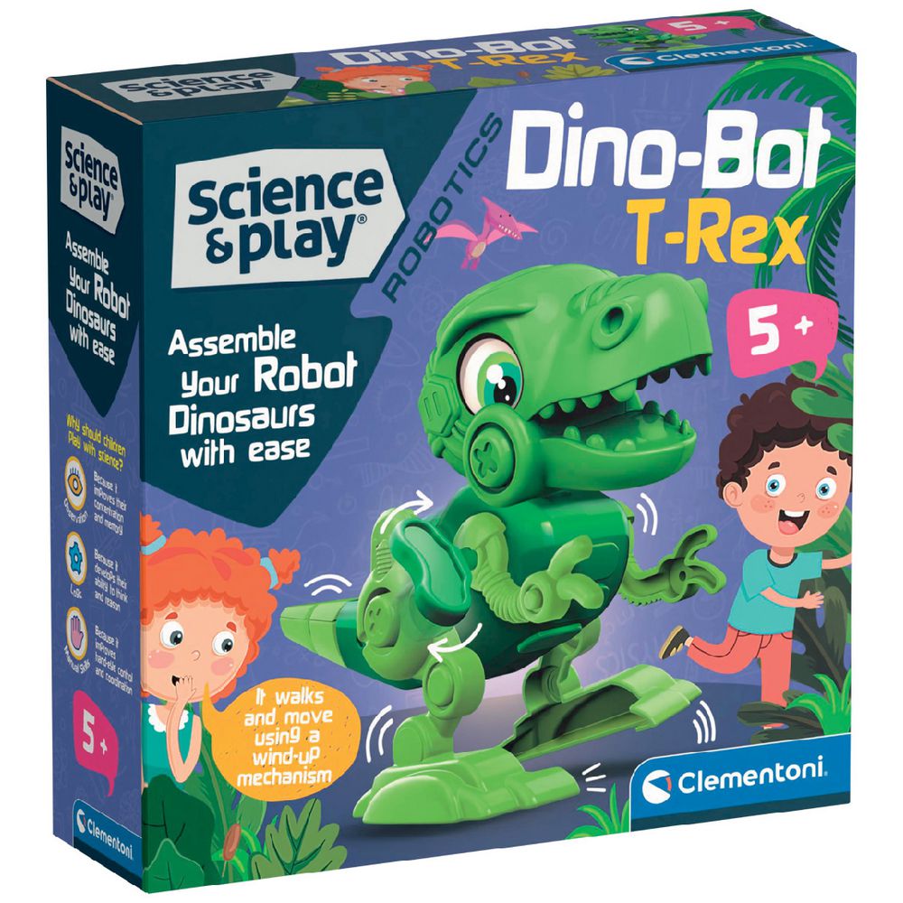 Clementoni Science Play Dino-Bot T-Rex green robot kit in packaging box