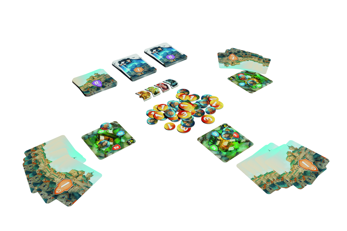 Game setup showing the central play area and player zones