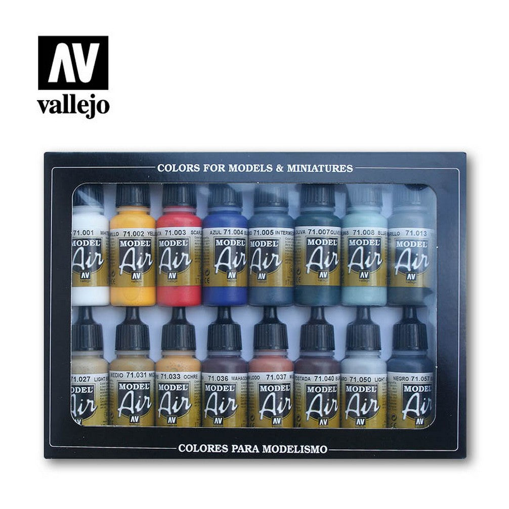 Vallejo Model Air paint set with 16 bottles of various colours for models and miniatures